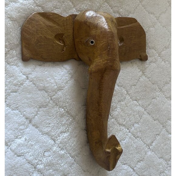 Vintage Hand Carved Wooden Elephant Coat Hook Primitive Art 6" - Picture 3 of 6